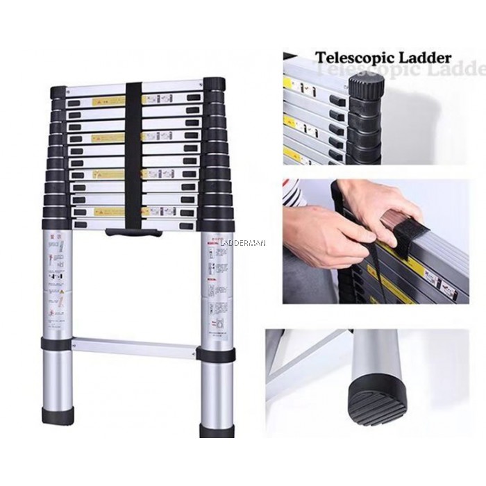 HIGH QUALITY ALUMINIUM TELESCOPIC EXTENDABLE LADDER 3.8M WITH 13 STEPS